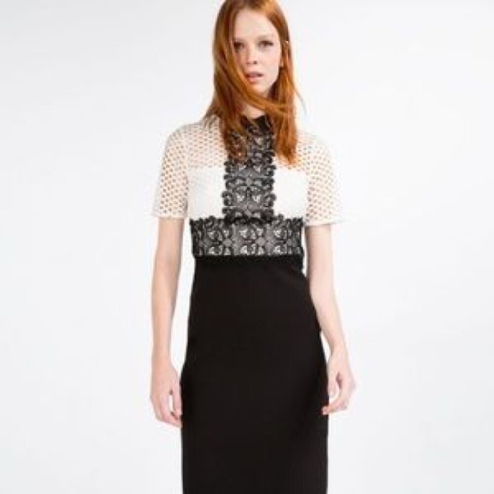 Zara Woman Dress - Black White Lace - Size Large